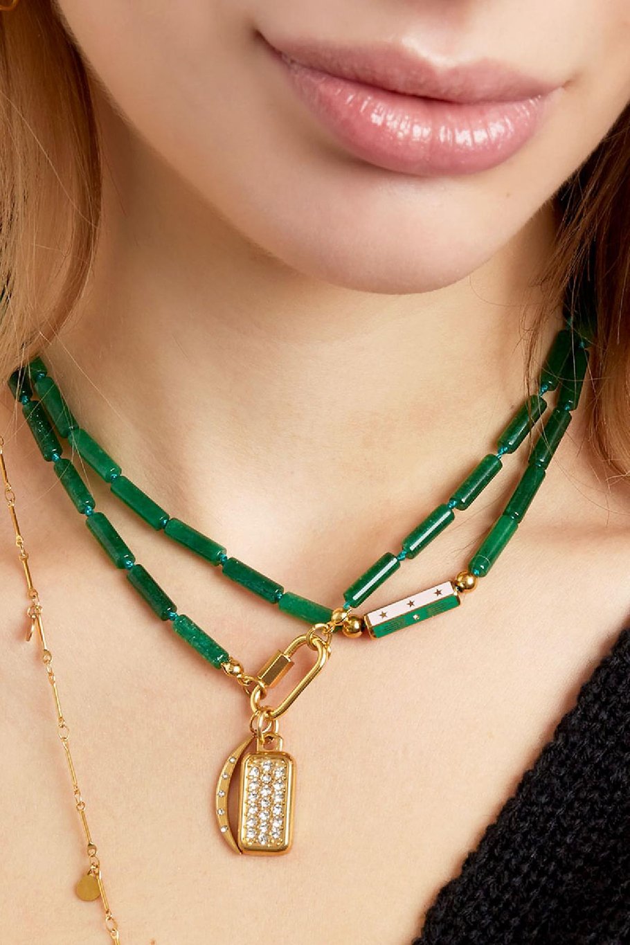 Necklace flat beads lock Green Stone Picture2